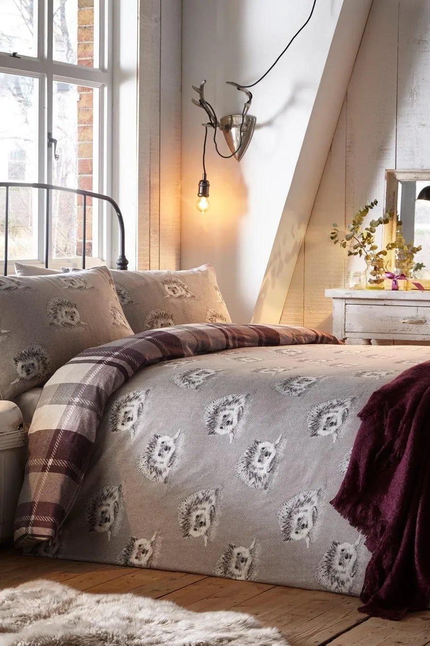 Dreams & Drapes 'Colville Check' 100% Brushed Cotton Duvet Cover Set in Plum 3