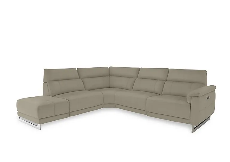 Moet Leather Power Recliner Chaise End Left Hand Facing Corner Sofa with Telescopic Headrests - Oyster - Sofas and Armchairs - In Time for Christmas