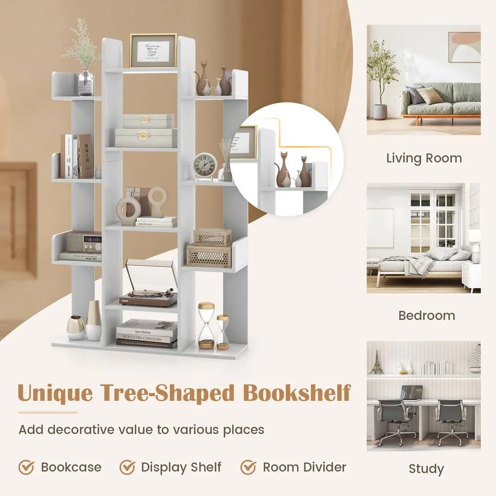 Costway Wooden Bookshelf Tall Bookcase Corner Storage Organizer Display Shelf in Grey 4