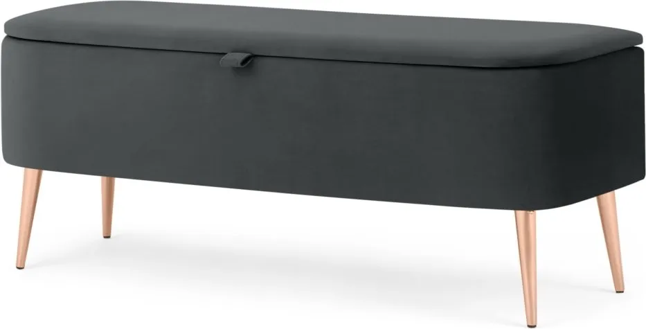 Eulia Storage Bench Midnight Grey Velvet , Copper 