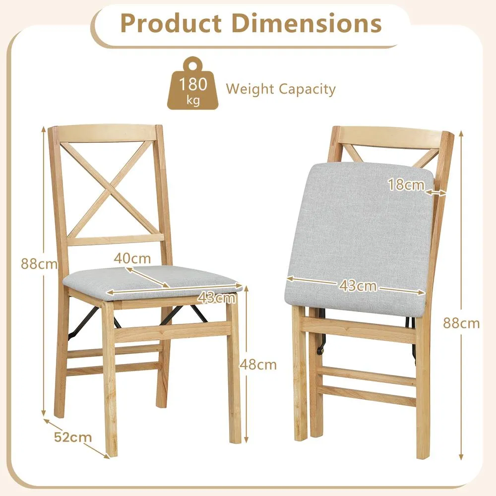 Costway 2PCS Folding Dining Chairs Kitchen Side Chairs W/ Padded Seat in Natural 6