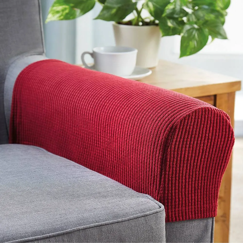 Coopers of Stortford Pair of Stretch Armchair Covers in Polyester Blend in Wine