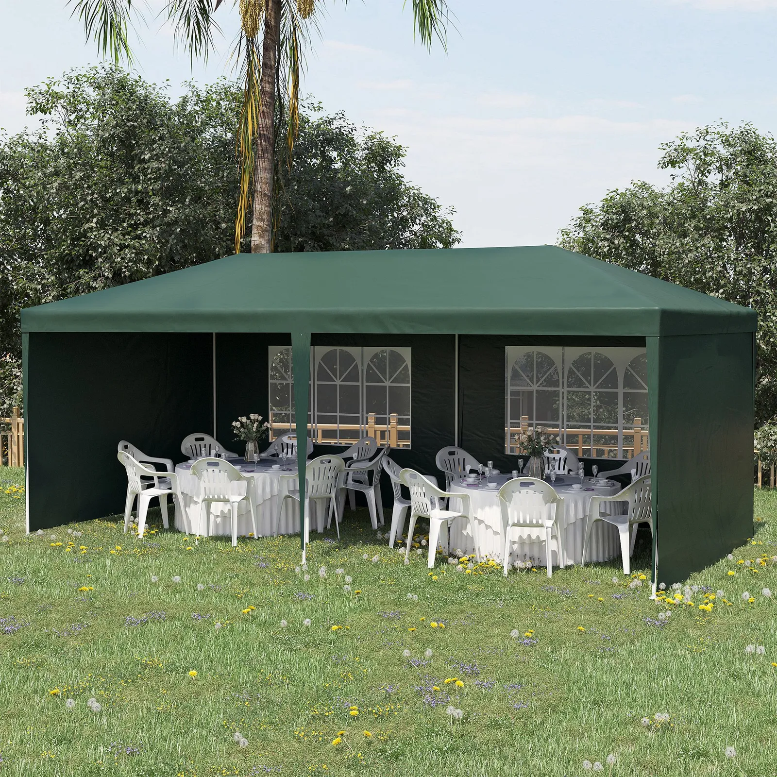 OUTSUNNY 6m x 3m Garden Gazebo Marquee Canopy Party Tent Canopy Patio in Green 1