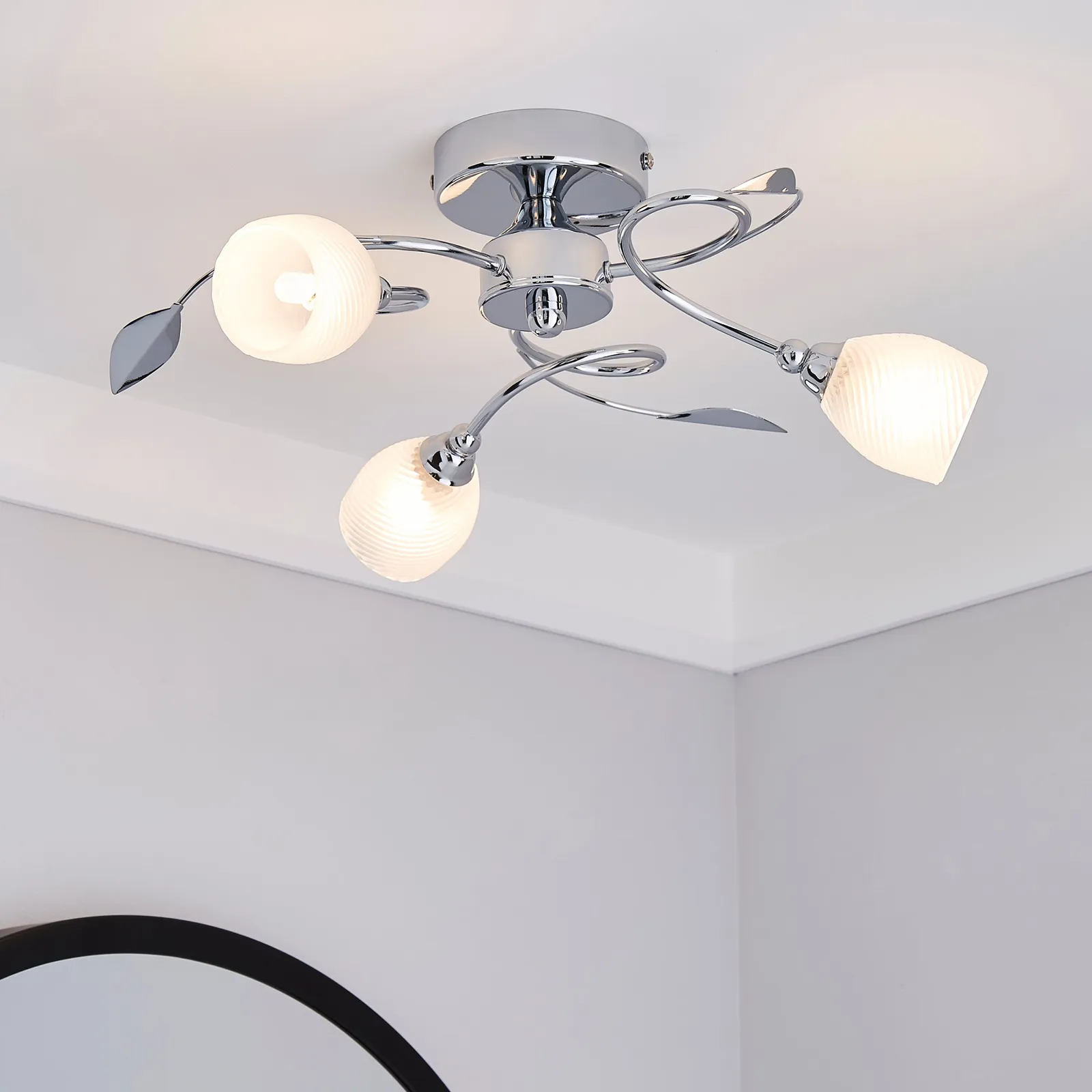Swirl 3 Light Chrome Semi-Flush Ceiling Fitting Silver
