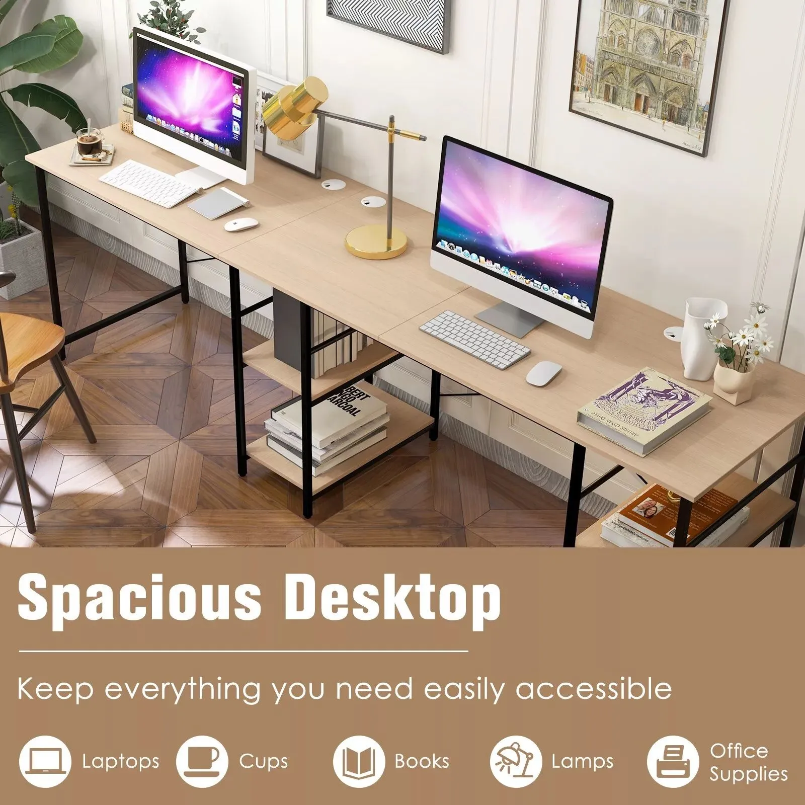 Costway L-Shaped Corner Computer Desk Study Writing Desk Workstation w/ Storage Shelf in Natural 4