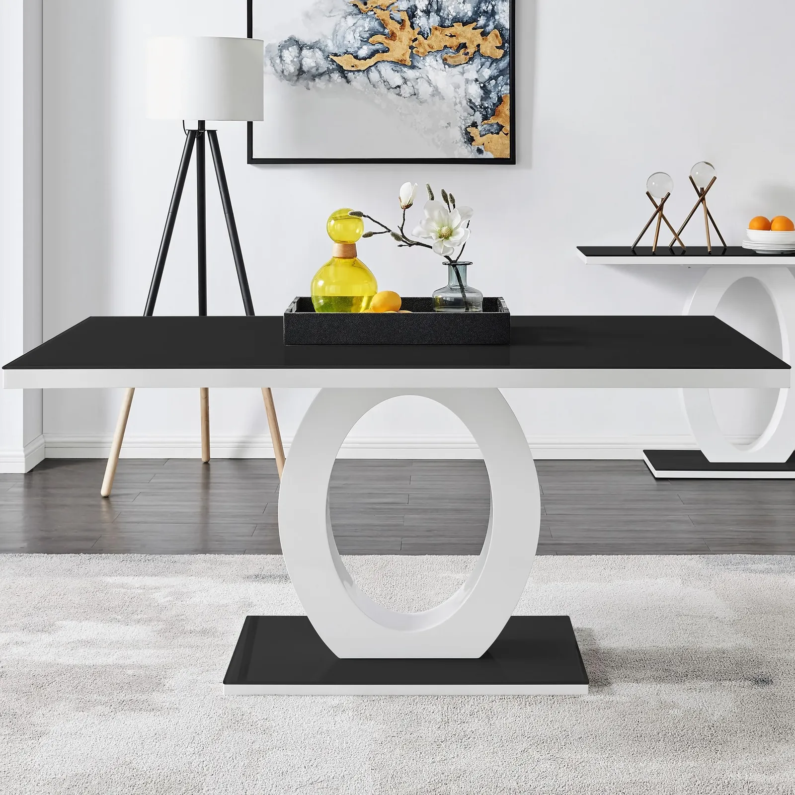 FurnitureboxUK Giovani 160cm 6-Seater Modern Rectangular High Gloss & Glass Dining Table in Black 1