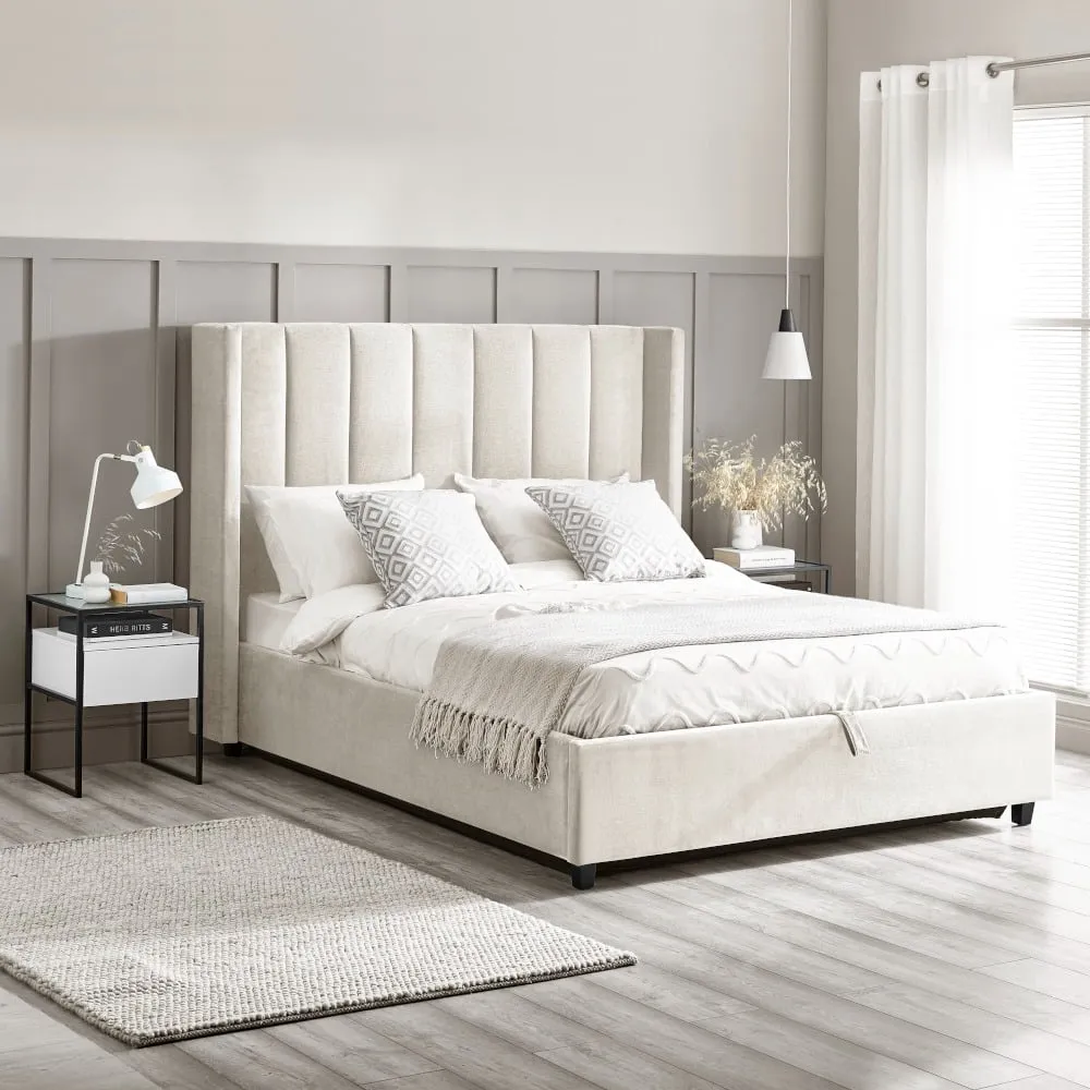 Taylor - King Size - Winged Ottoman Storage Bed - Off-White - Fabric - 5ft