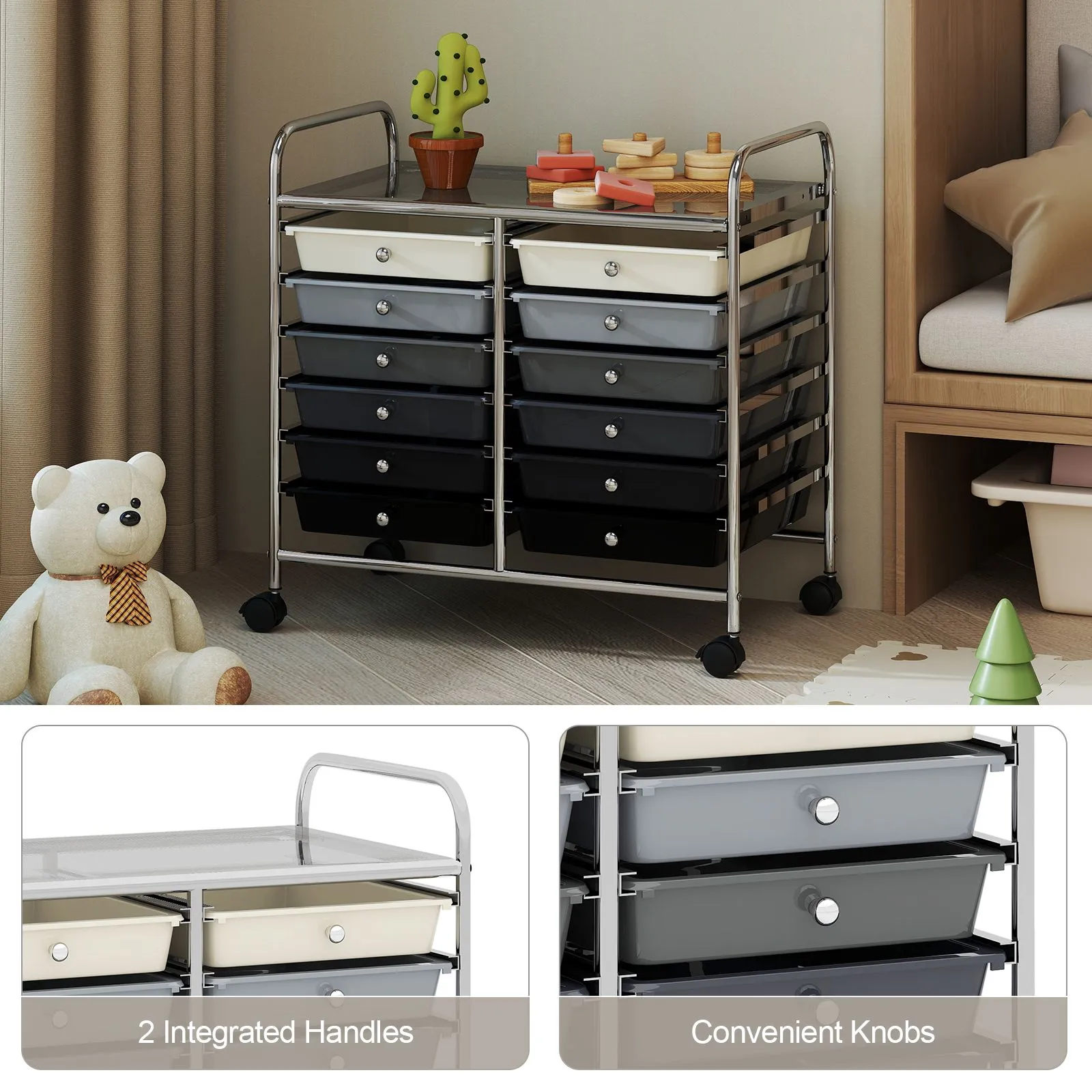 Costway 12 Drawers Multi-Purpose Utility Cart Storage Rolling Cart in Black 6