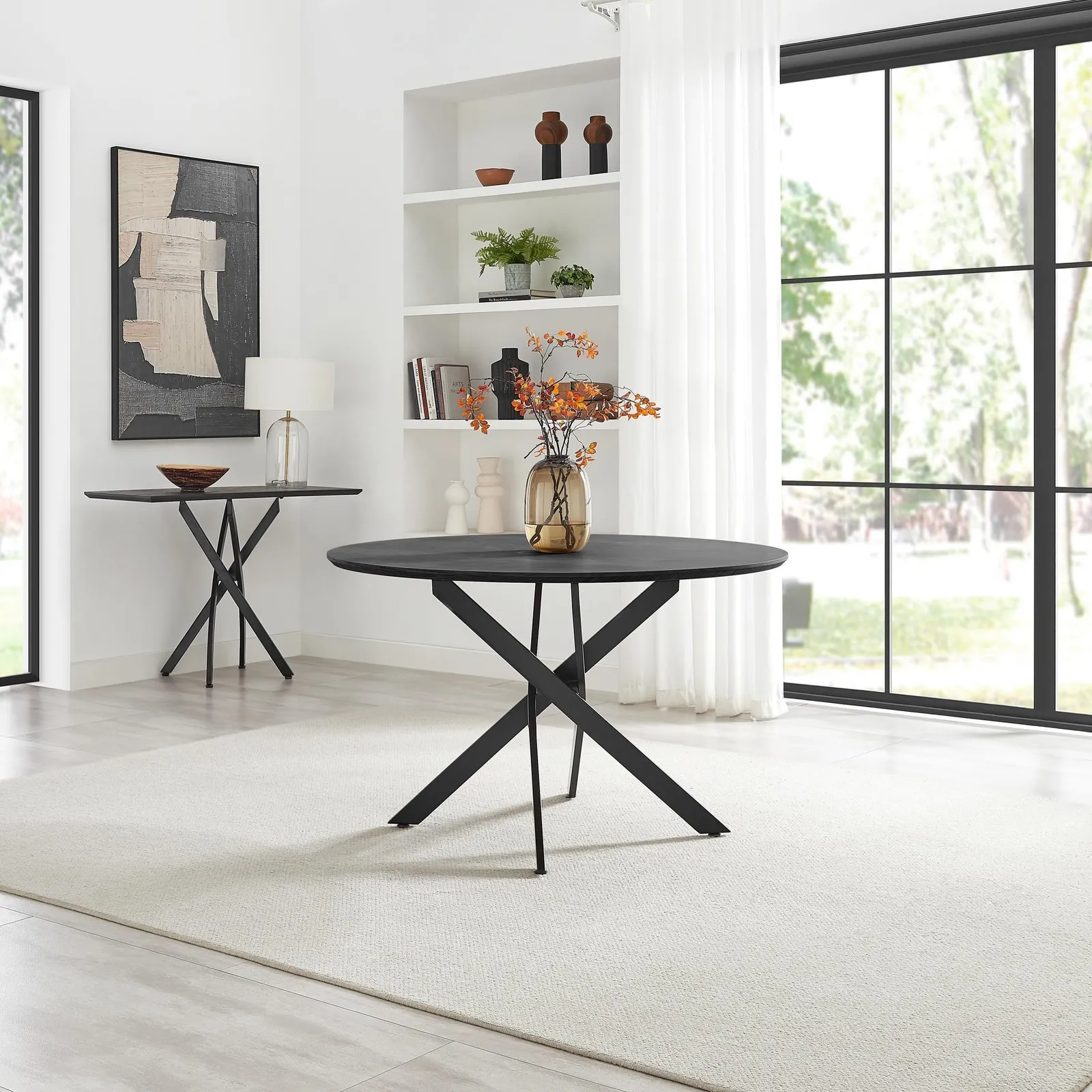 FurnitureboxUK Novara Black Top Dining Table & 6 Halley Fabric Chairs in Cream 2