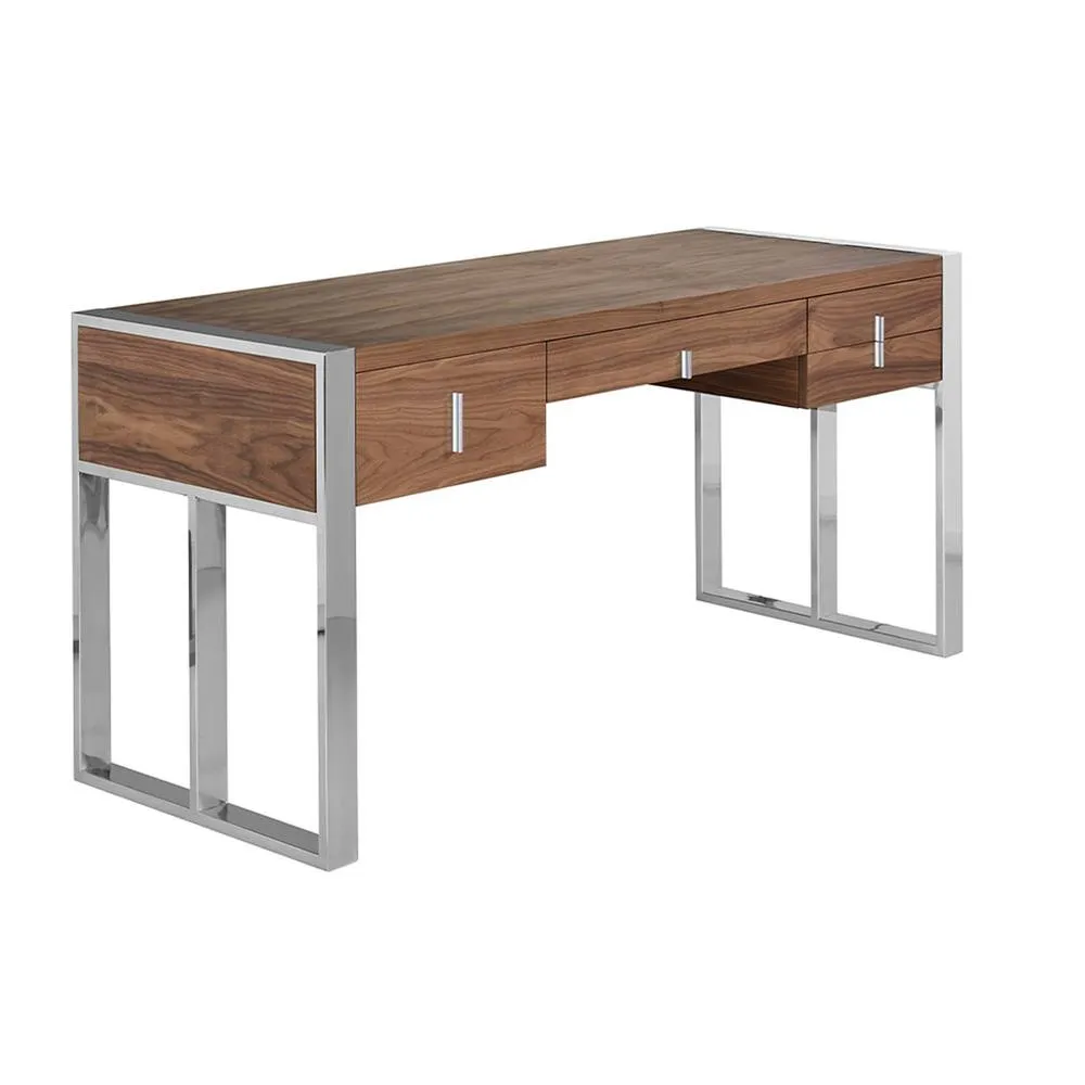 Angel Cerda Walnut Veneer Desk with Chromed Steel Legs & 4 in Brown