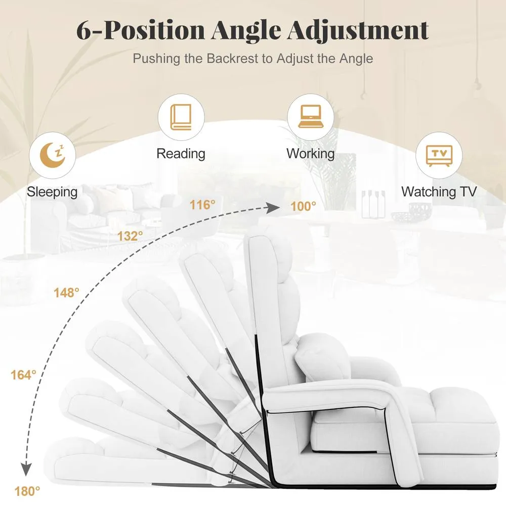 Costway 6-Position Floor Chair Comfy Padded Chaise Lounge Chair Lazy Chair in White 5