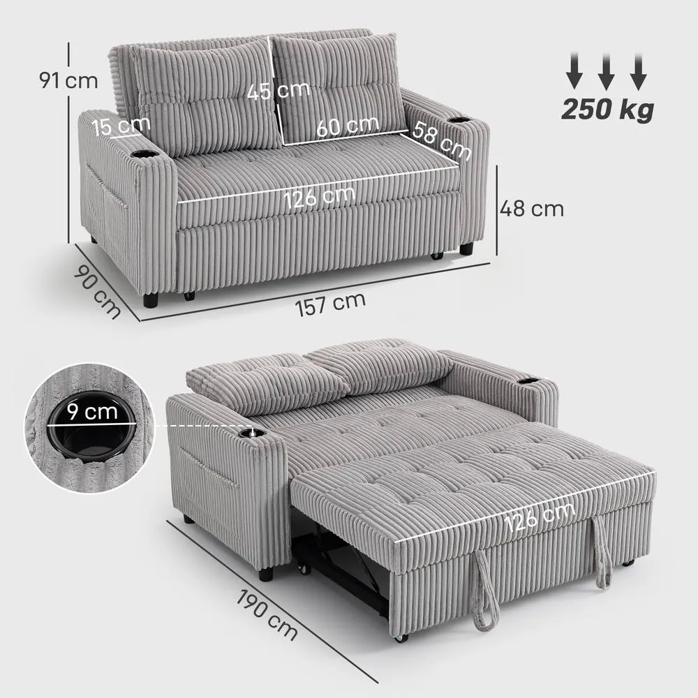 HOMCOM 2 Seater Sofa Bed, Click Clack Pull Out Bed Settee, Light Grey 3
