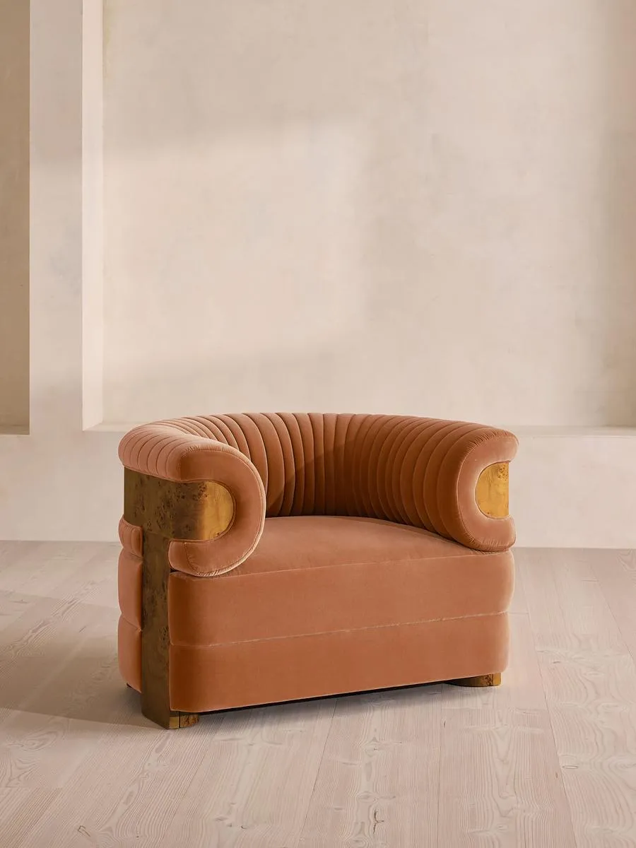 Caleb Armchair, Dark Burl, Velvet, Antique Rose