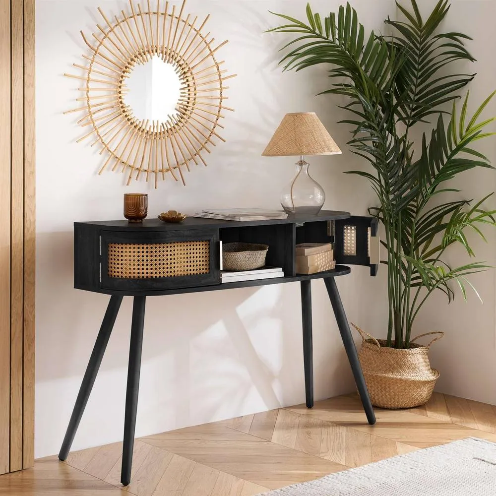 Birlea Rattan Console Table Sark Hall Table Dressing Table in Black 2