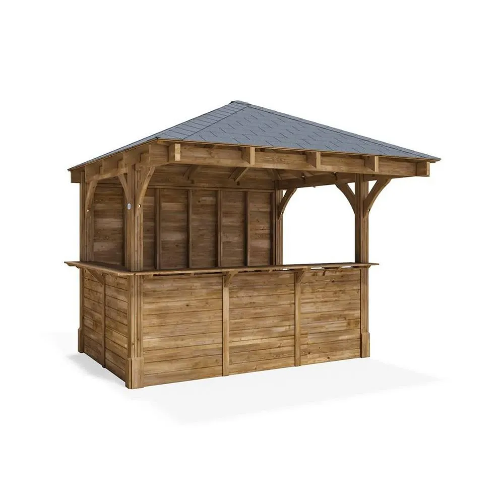 Dunster House Garden Bar 3x3m Wooden Outdoor Pub Shed Black Roof Shingles, Leviathan in Brown