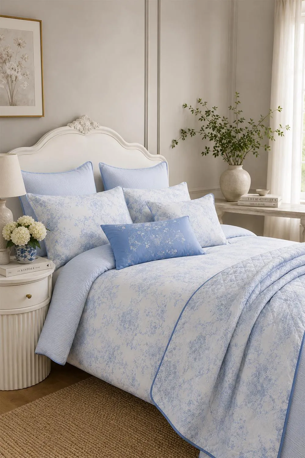 Homescapes French Toile Patterned Duvet Cover Set in Blue 2