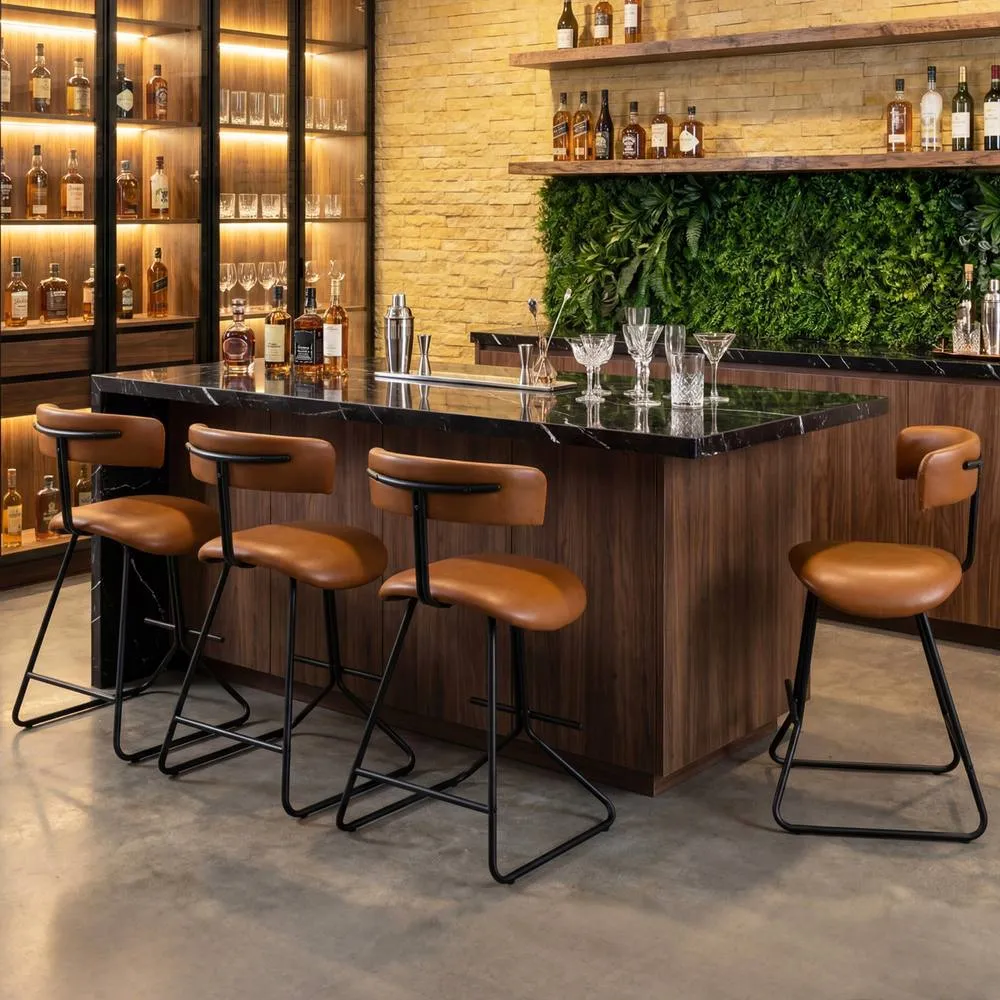 Costway 2PCS Counter Height Stools Faux Leather Upholstered Armless Barstools in Brown 5