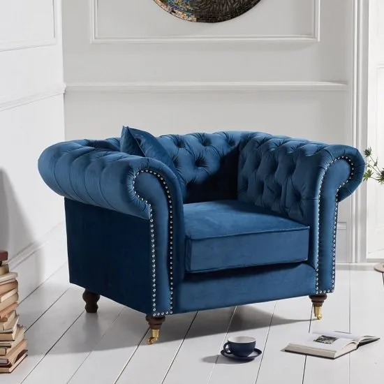 Holbrook Chesterfield Sofa Chair In Blue Velvet