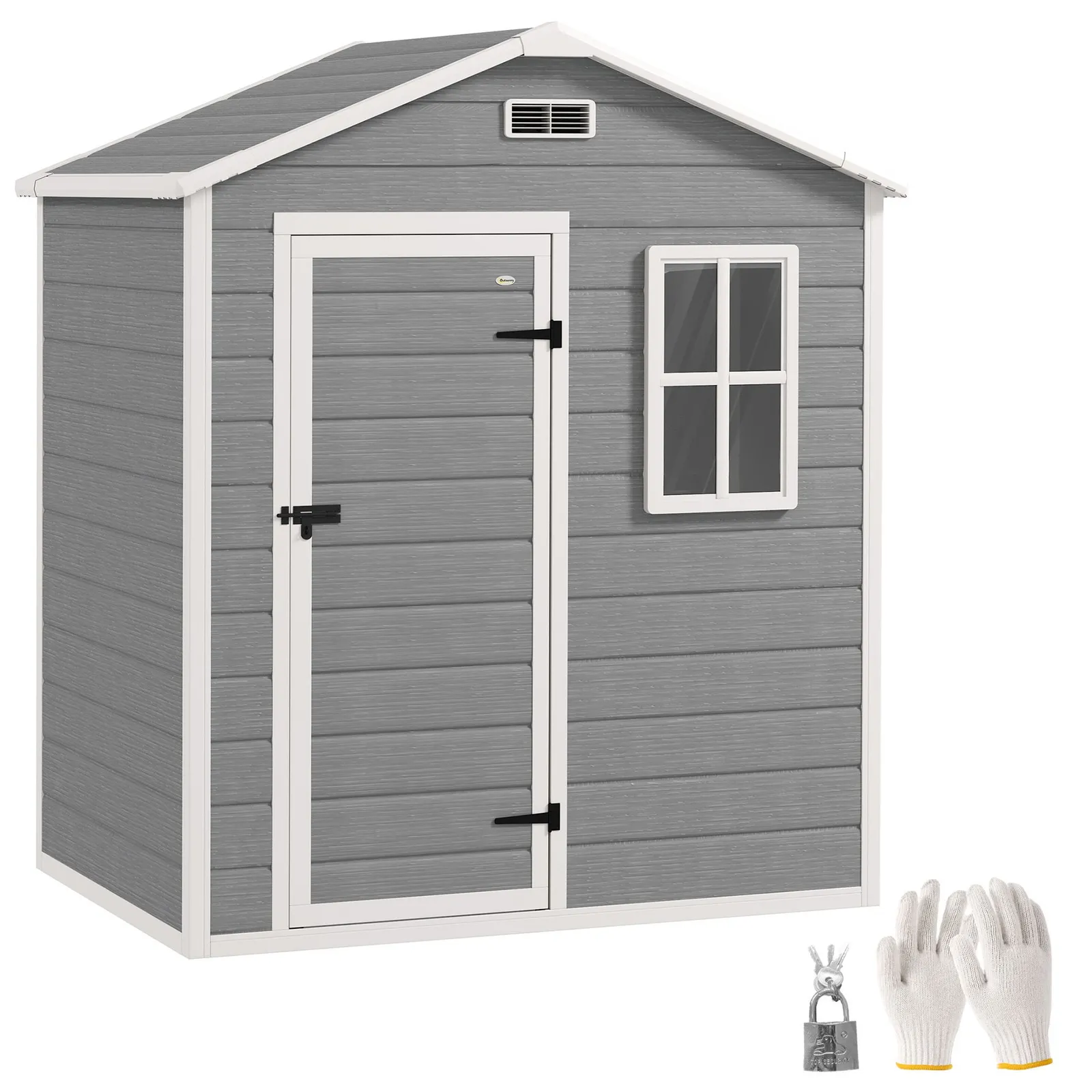 OUTSUNNY 6 x 4ft Resin Garden Shed with Floor & Window, Grey 2