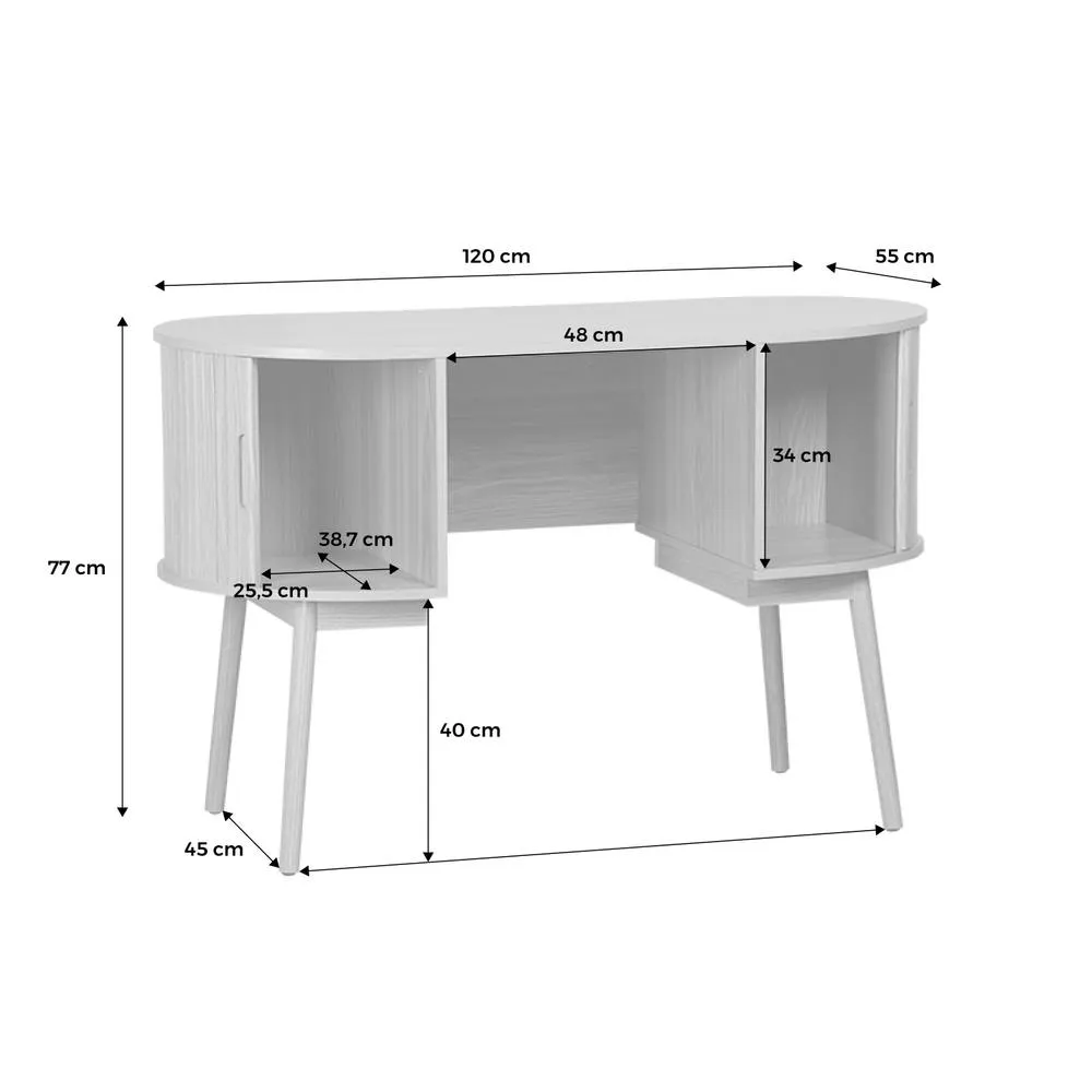 sweeek 120cm Grooved Wooden-effect Oval Desk With Two Storage Spaces in Light Brown 5