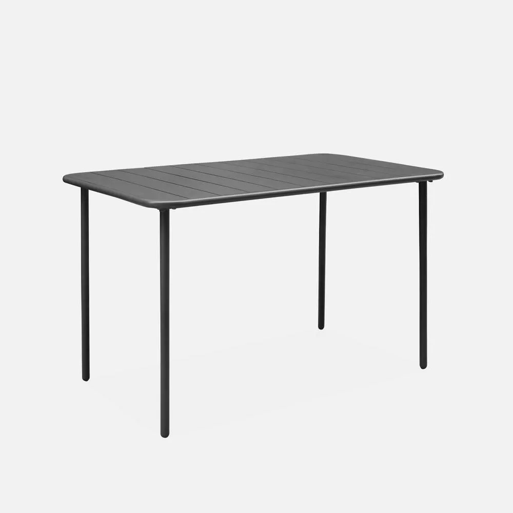 sweeek 4-seater Rectangular Steel Garden Table With 4 Chairs in Dark Grey 3