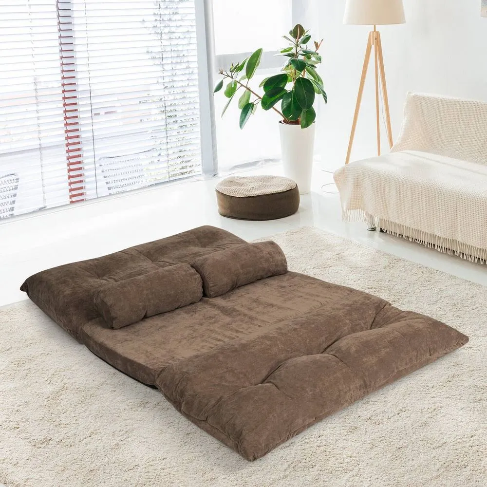 Costway 3 IN 1 Convertible Floor Sofa Bed Floor Sleeper Seat in Brown 5