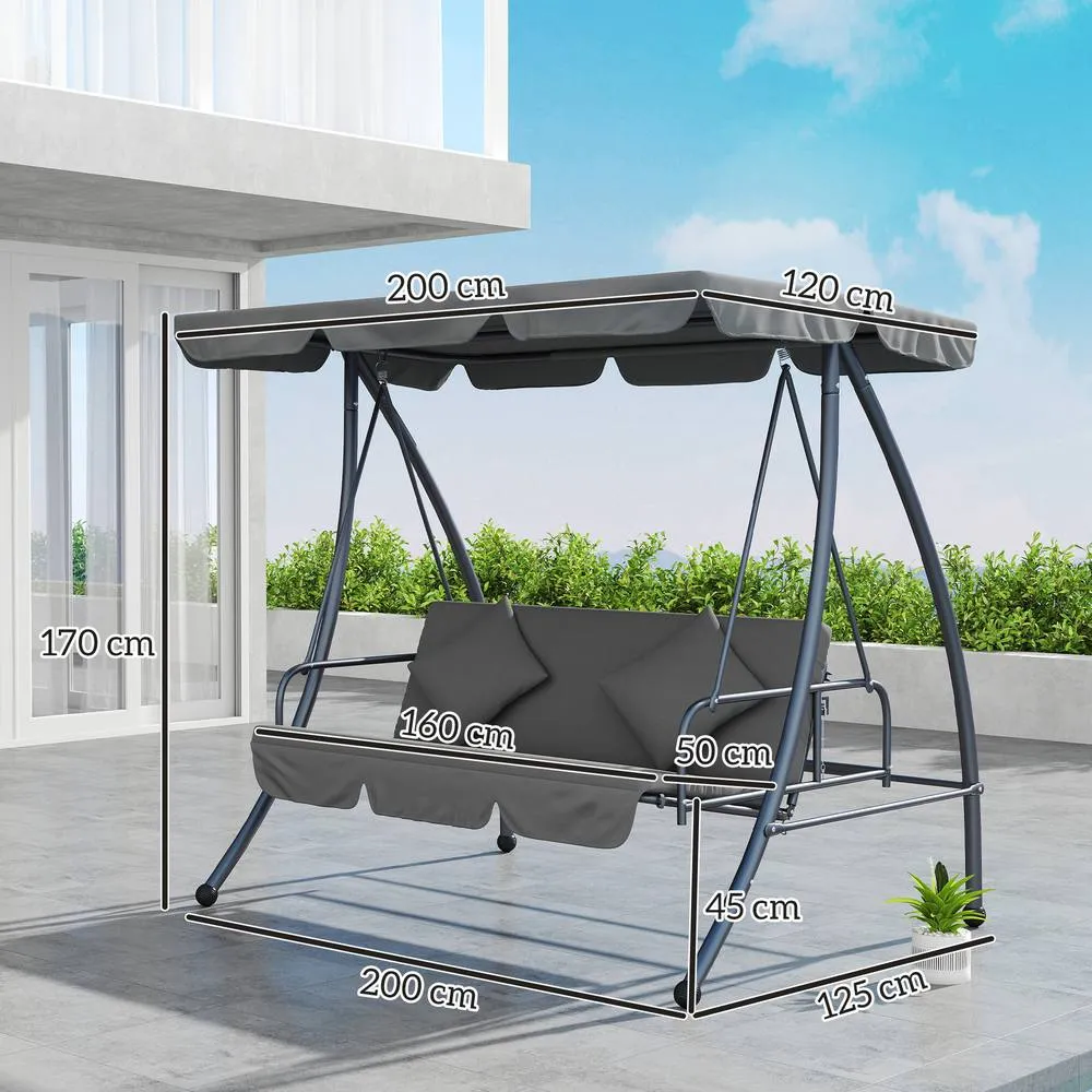 OUTSUNNY 2-in-1 Swing Chair 3 Seater Hammock Cushion Bed Tilt Canopy in Light Grey 3