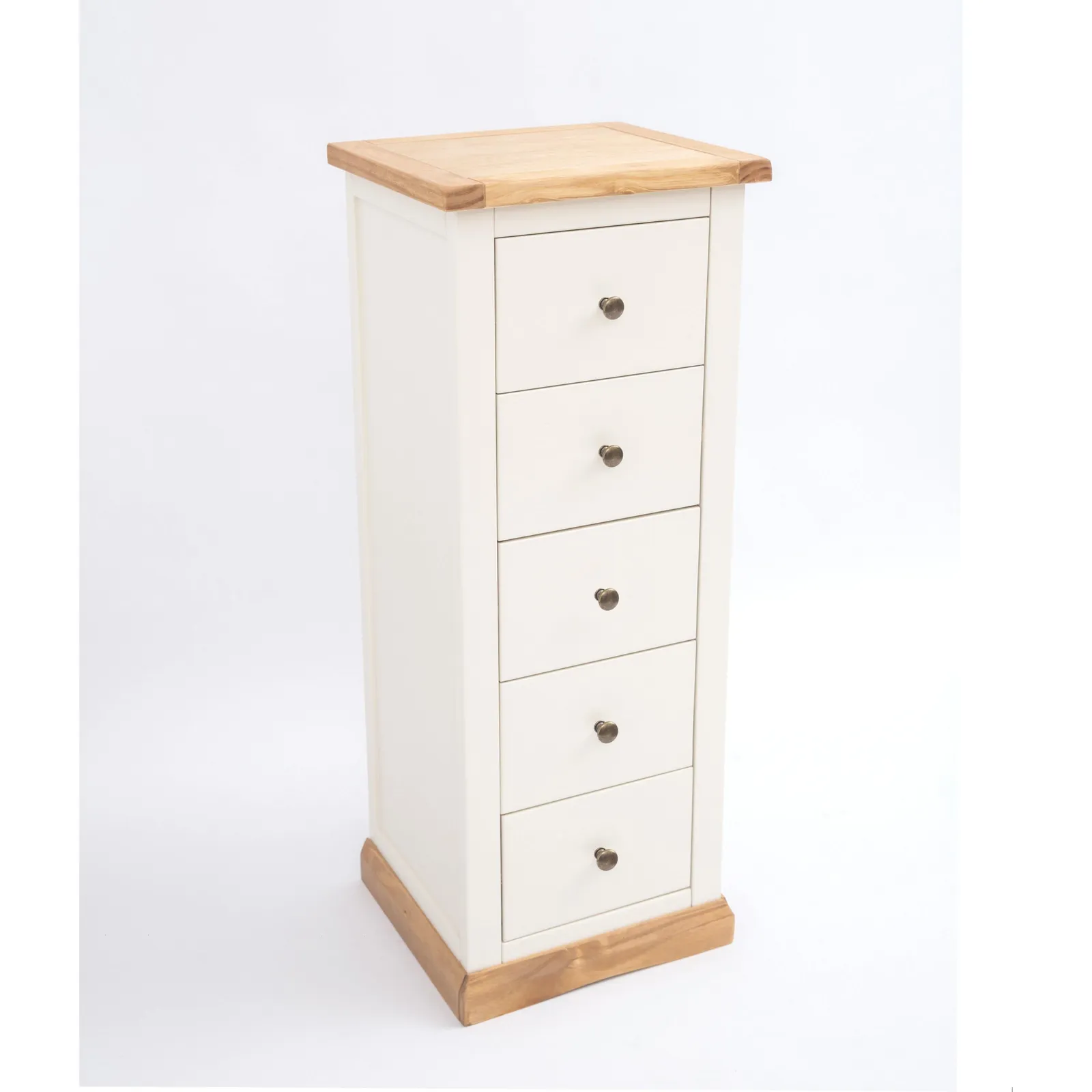 Cabinet Bits Trevi 5 Drawer Narrow Chest of Drawers Brass Knob in Off-White 3