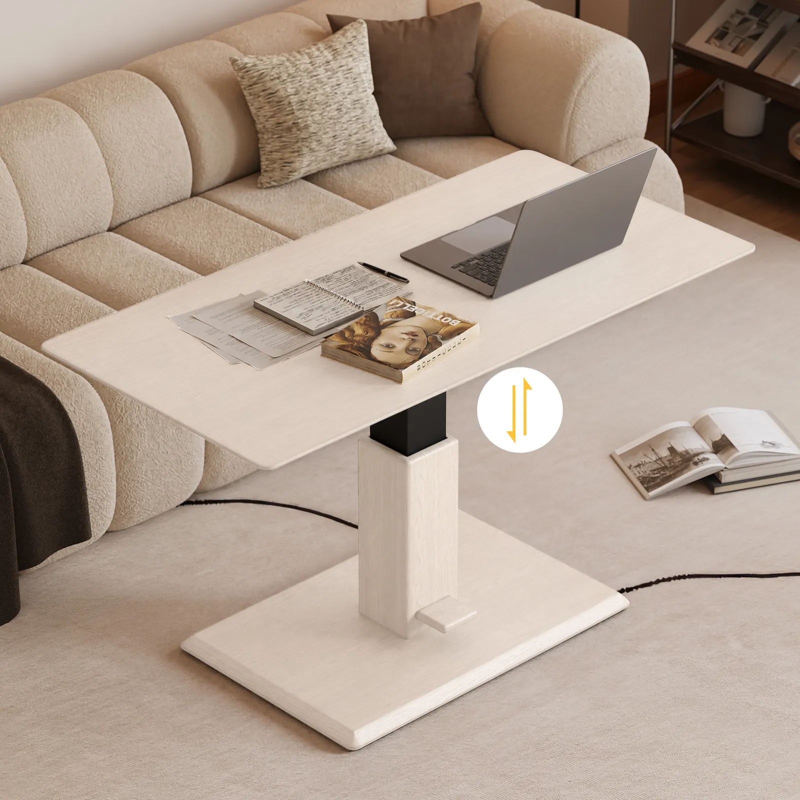47" Whitewash Lift-Top Height-Adjustable Coffee Table