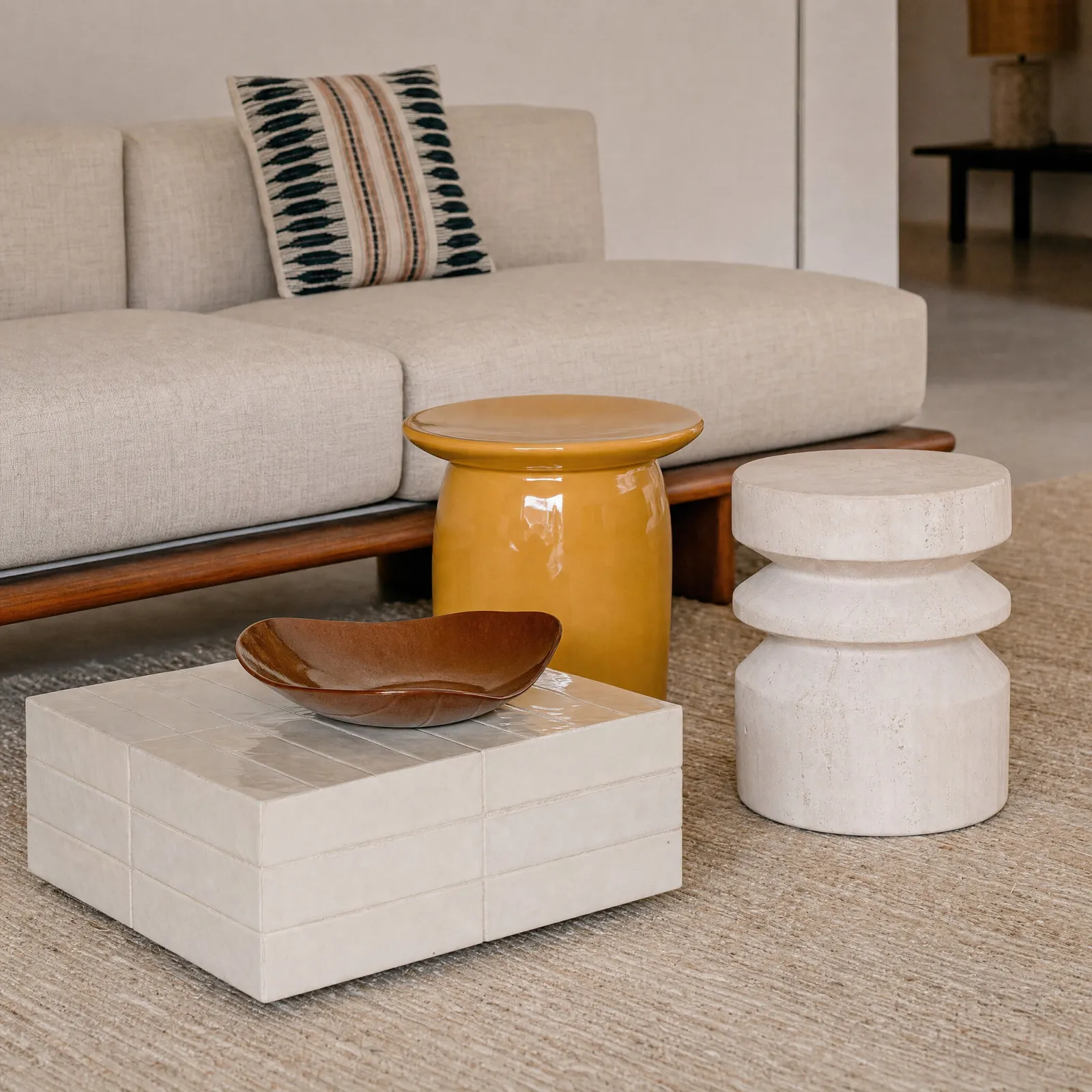Zuma Lamp Table, Round, Yellow Ceramic | Barker & Stonehouse 3
