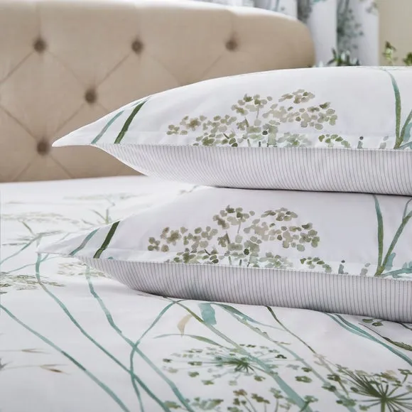 Dorma Purity Meadow Power Green 100% Cotton Oxford Pillowcase Pair 2