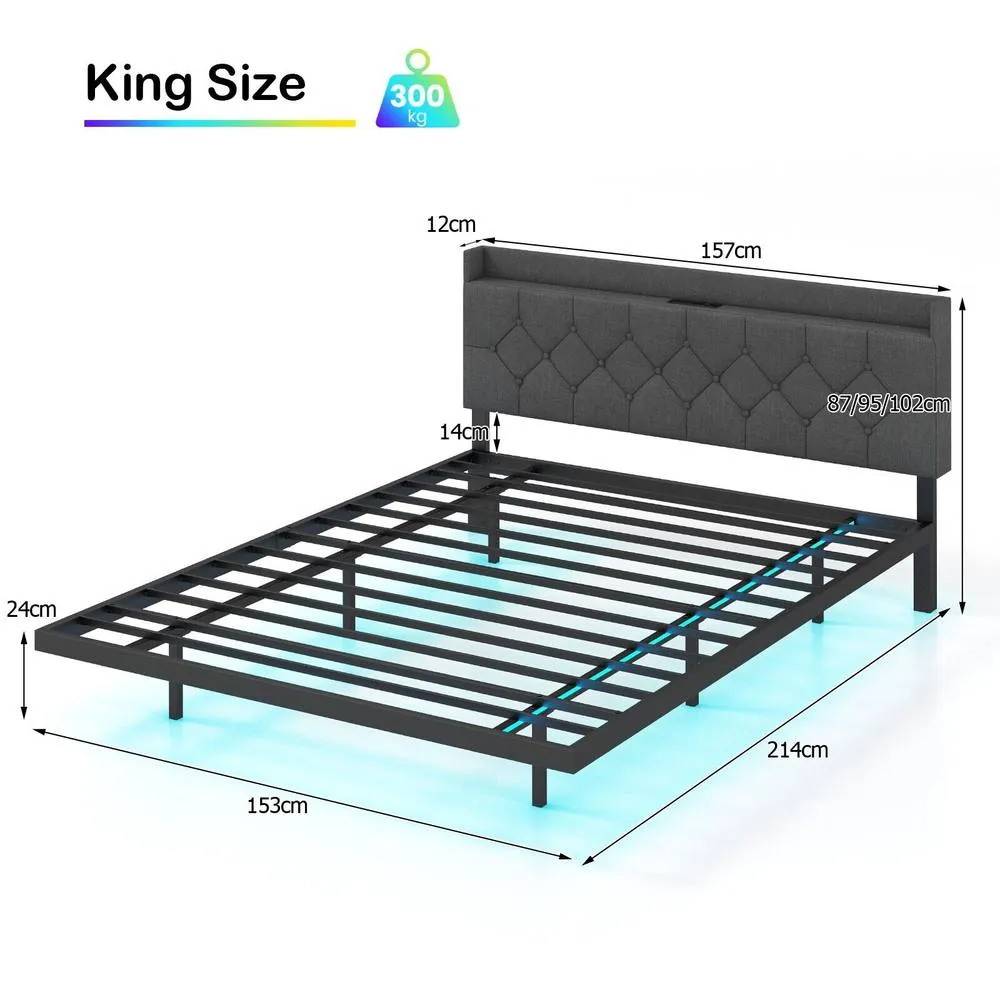 Costway King Size Modern Platform Bed Floating Bed Frame in Grey 2
