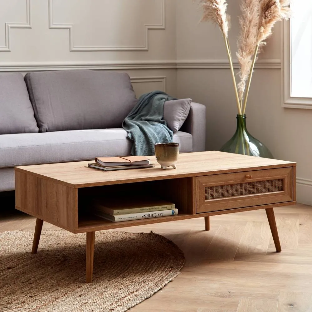 sweeek Coffee table with wood & cane effect in Beige 3