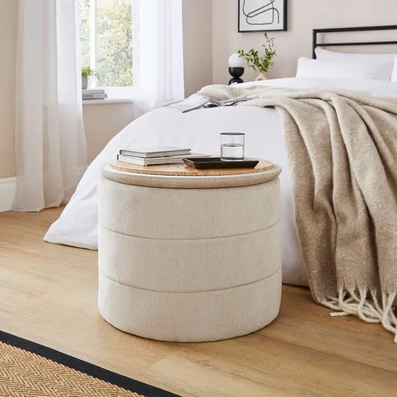 Chenille Round Ottoman with Tray 2