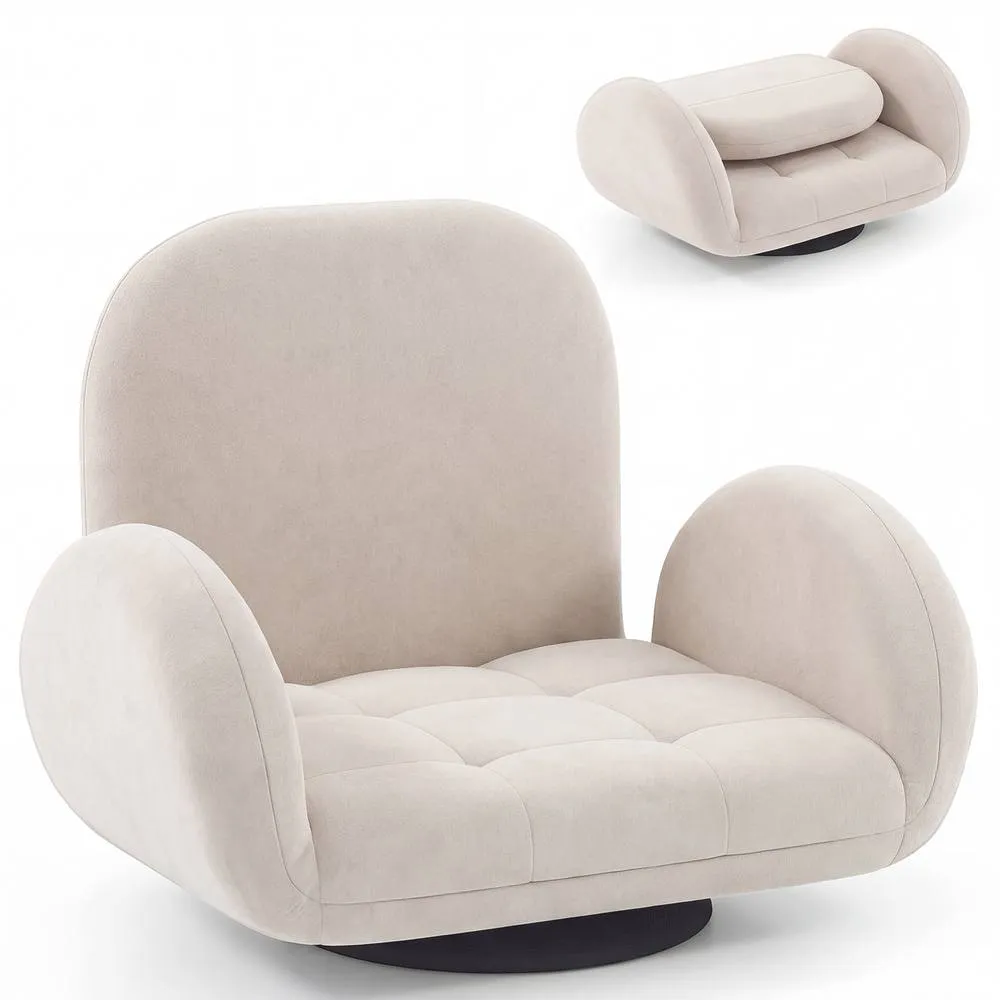 Costway Swivel Floor Chair Folding Gaming Chair w/Adjustable Backrest&Armrests in Beige