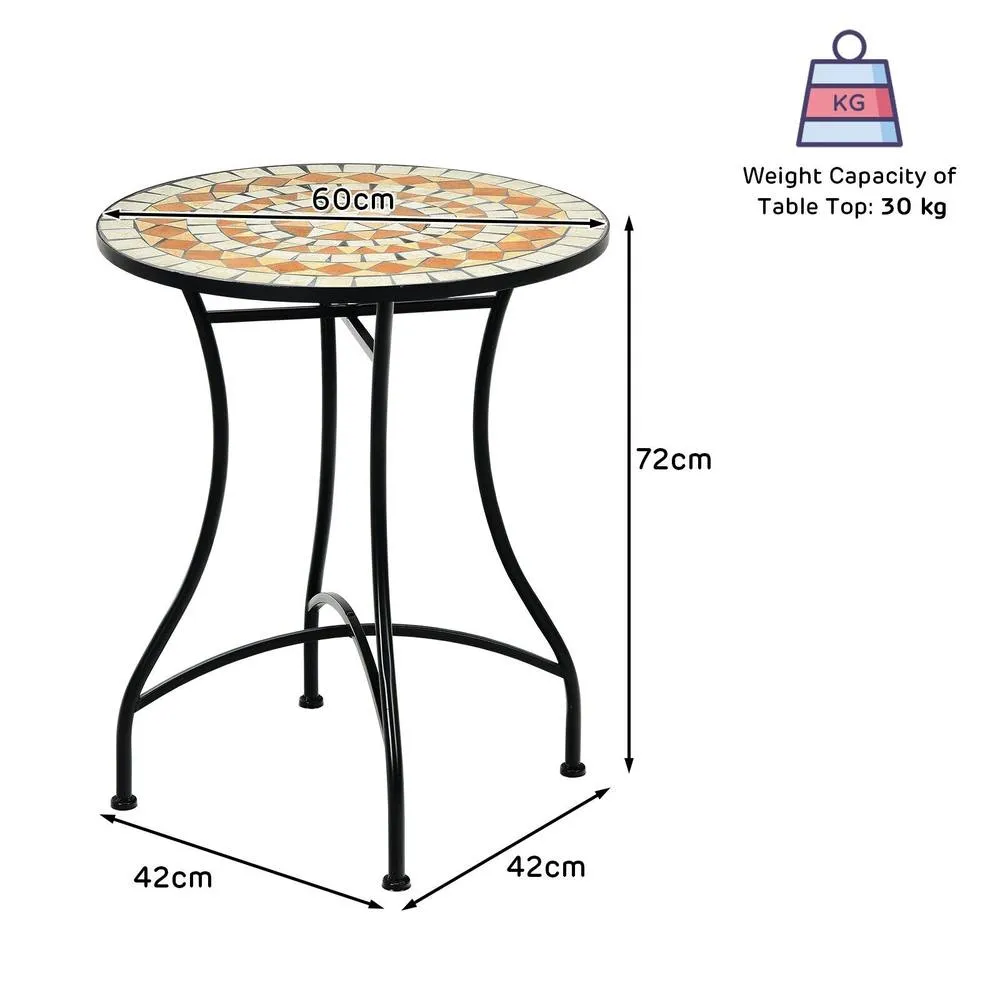 Costway Round Table with Iron Frame & Retro Mosaic Tabletop in Black 2