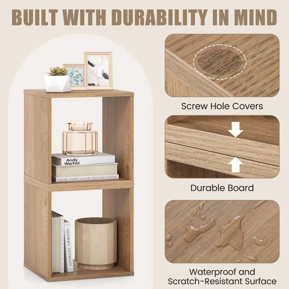 Costway 2 Pieces Decorative Cube Storage Organizers Wooden Vinyl Record Storage Cubes in Natural 6