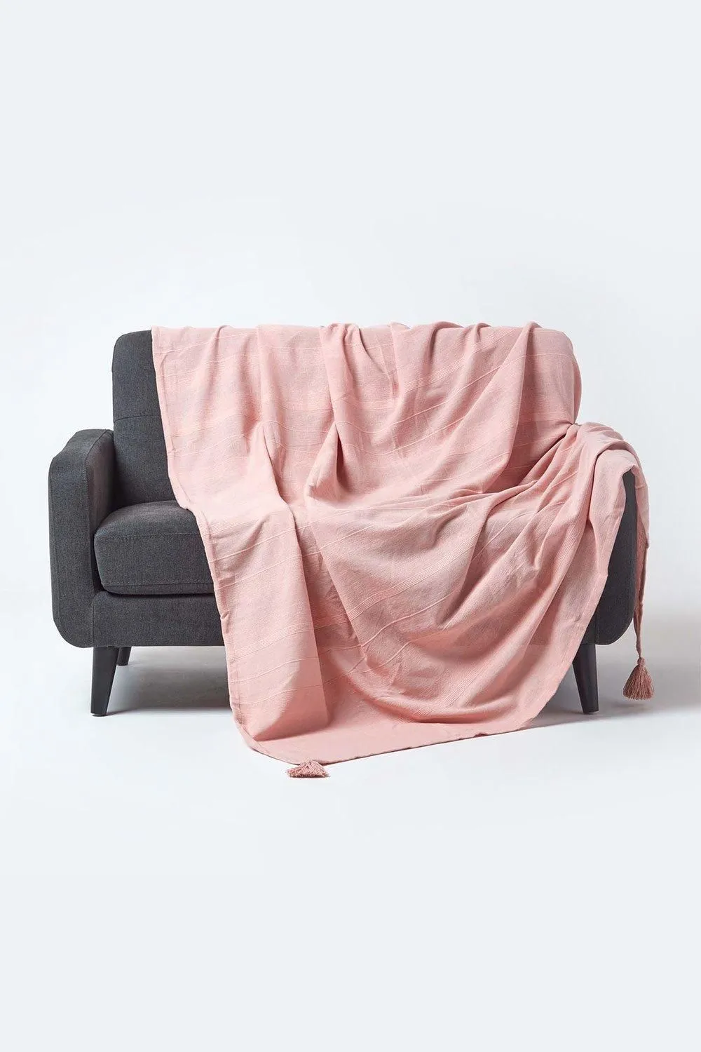 Homescapes Cotton Rajput Ribbed Throw in Pink