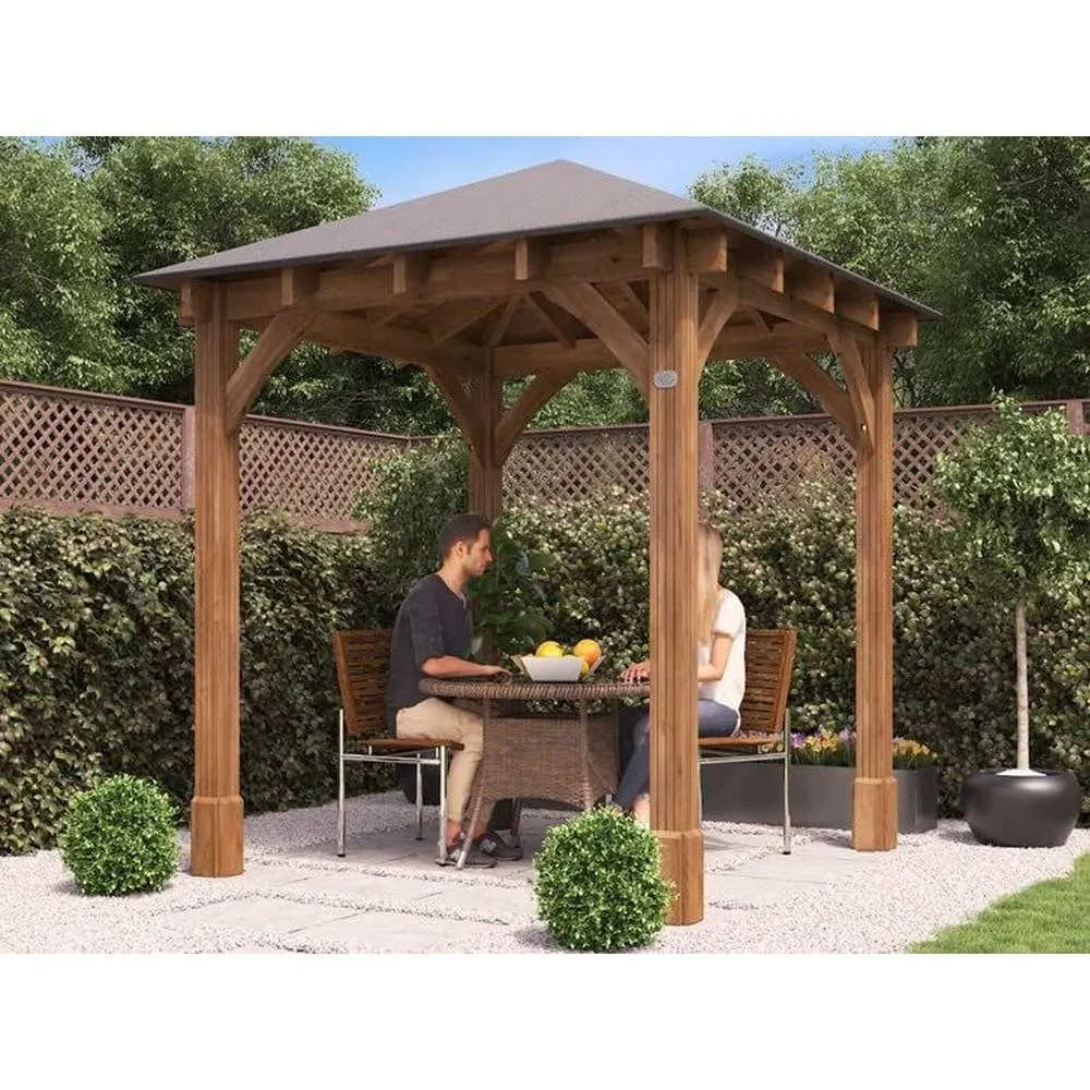 Dunster House Heavy Duty Wooden Gazebo 2.5x2.5m Black Roof Shingles, Leviathan in Brown 4