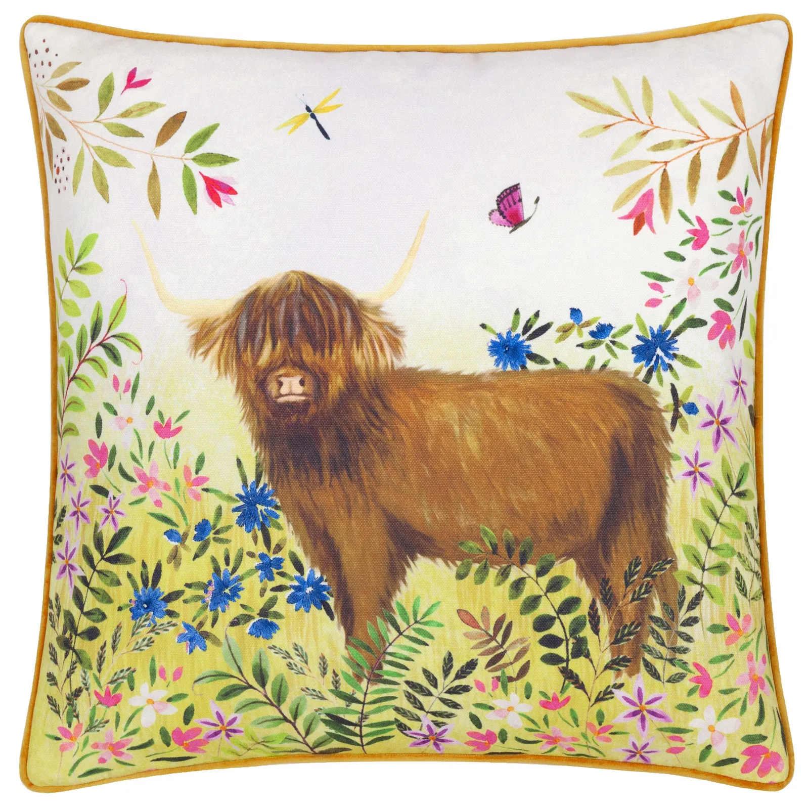 Evans Lichfield Daisy Hill Agnes Printed Cushion in Tan