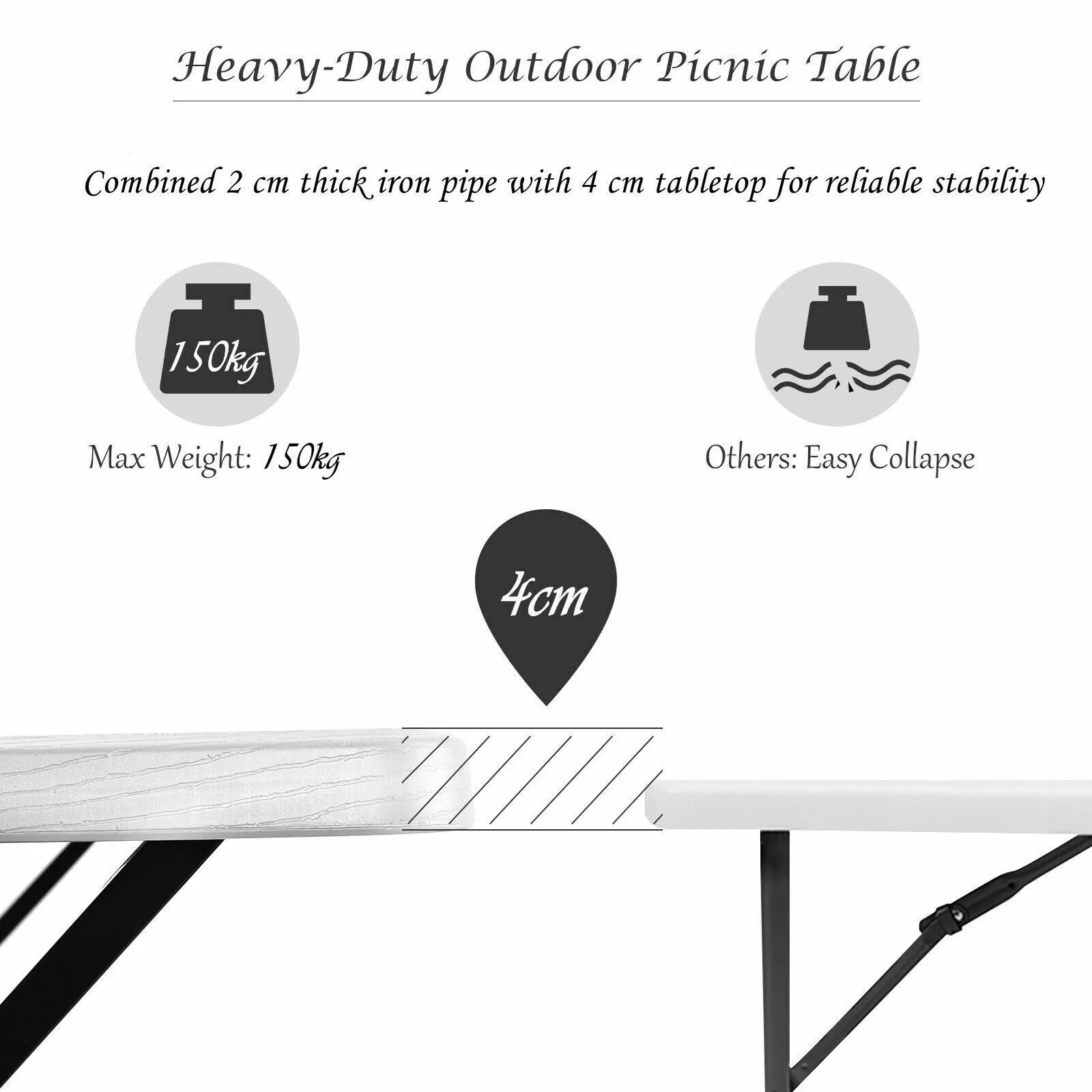 Costway Outdoor Picnic Table Bench Set Garden Dining Table & Bench Sets in White 4