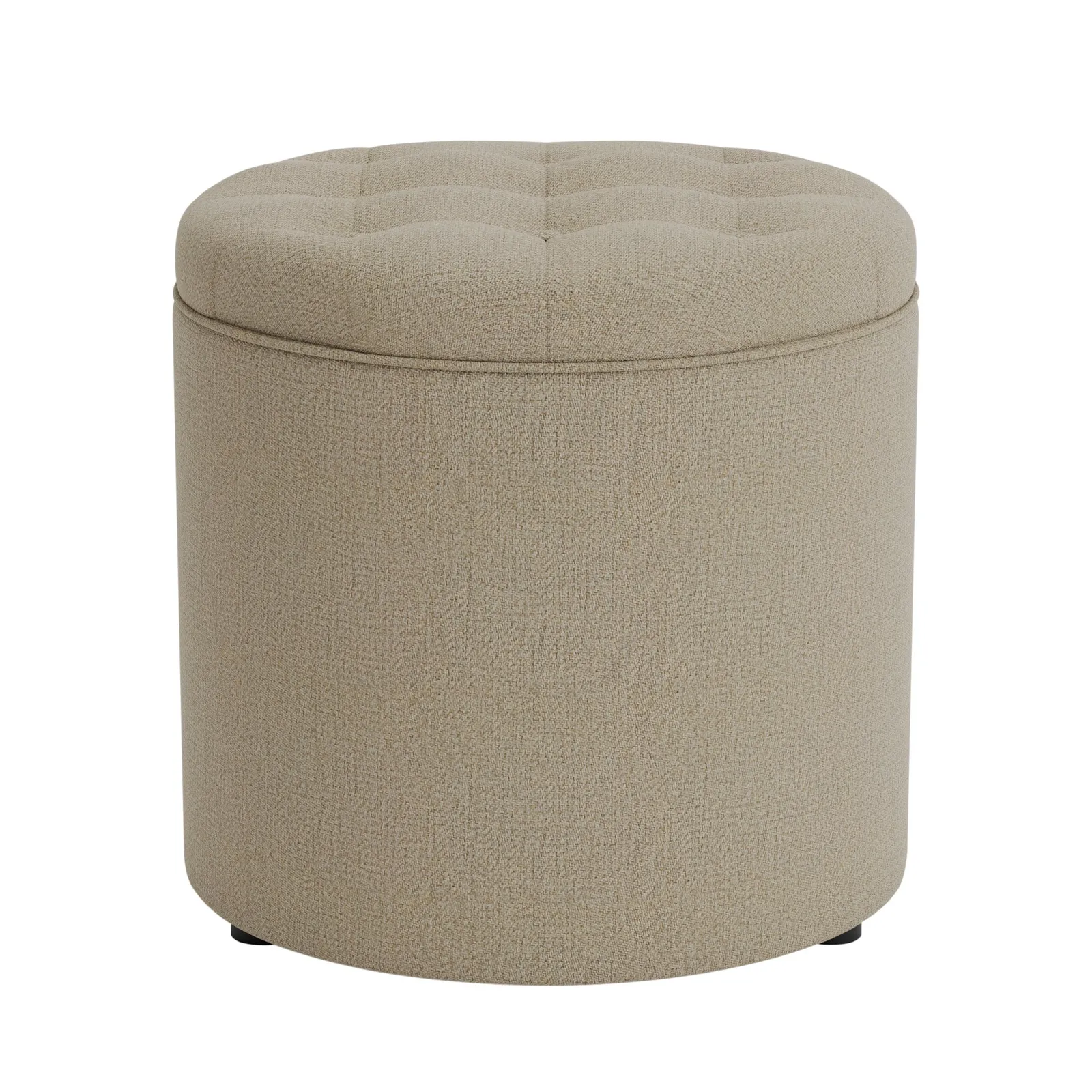 Oswald Faux Wool Round Storage Footstool Beige