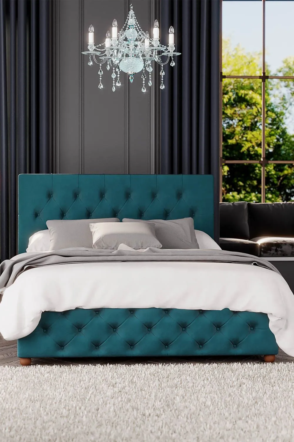 Laurence Llewelyn-Bowen Luna Ottoman Storage Bed in Plush Velvet Fabric, Custom Made in Emerald 2
