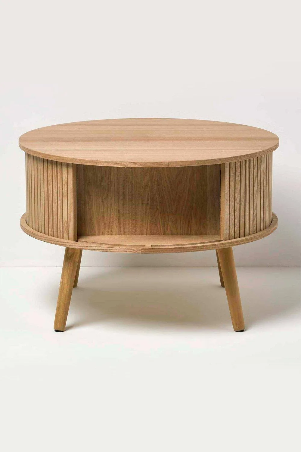 Homescapes Modern Coffee Table, Round Cabinet with Sliding Tambour Doors in Natural 4
