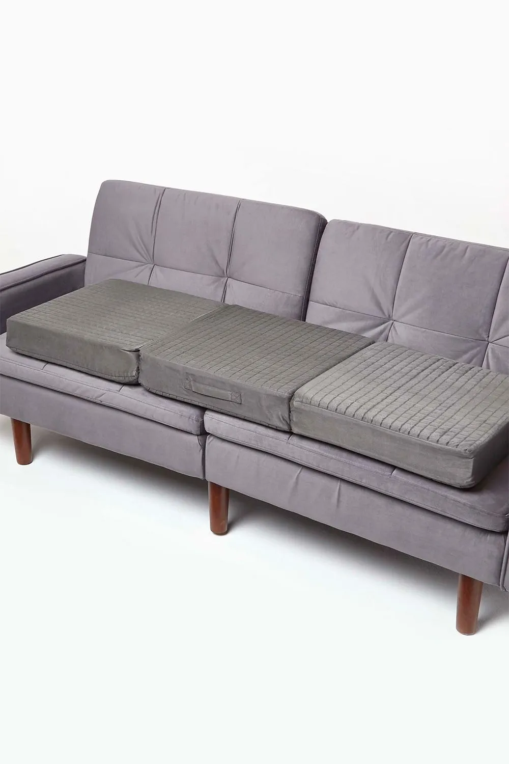Homescapes Quilted Polyester 3 Seater Orthopaedic Booster Cushion Cover in Grey 2