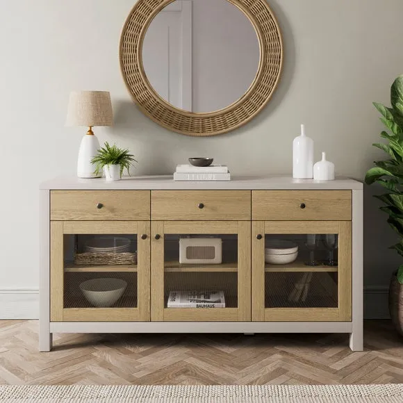 Olney Glazed Extra Wide Sideboard, Stone & Oak Effect