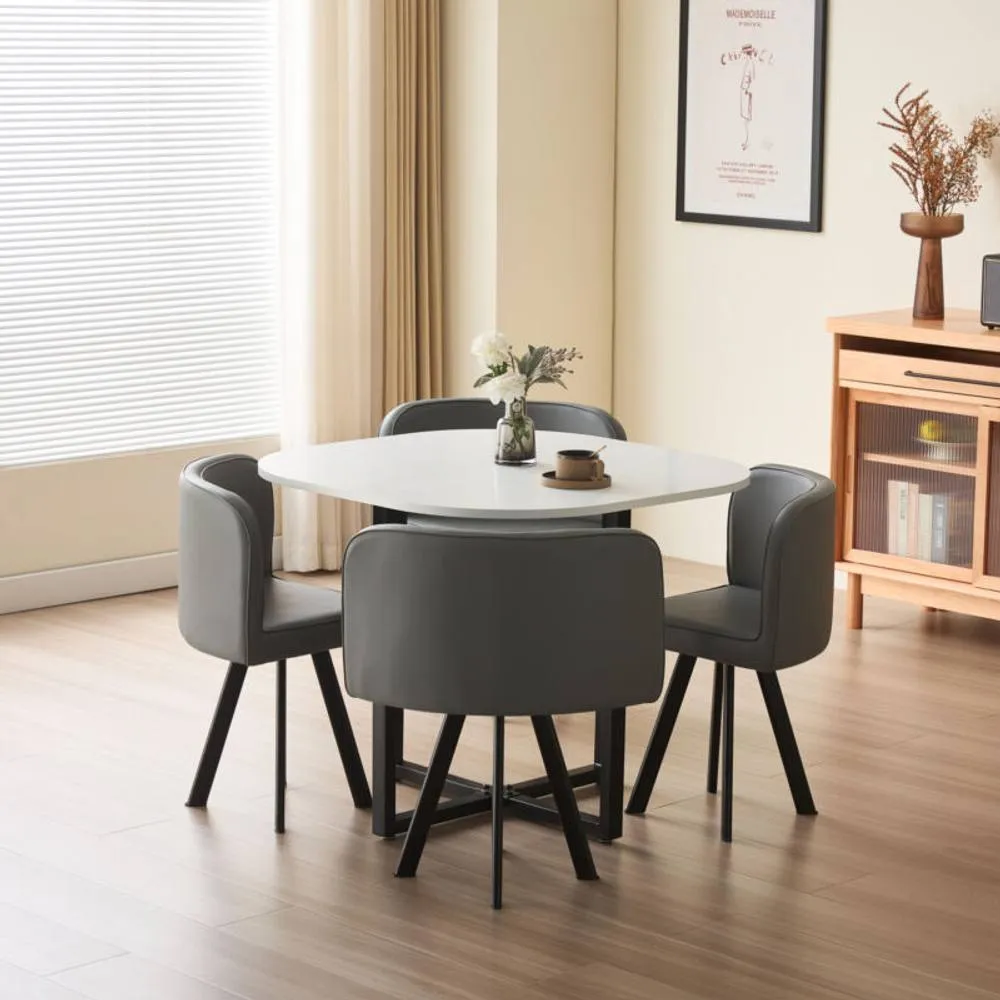 Comfy Living Ltd White 90cm Square Dining Table Set with 4 Grey Chairs