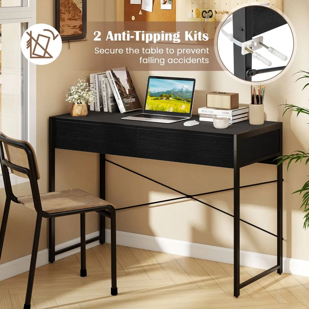 Costway Computer Desk Compact Writing Desk with 2 Drawers in Black 5