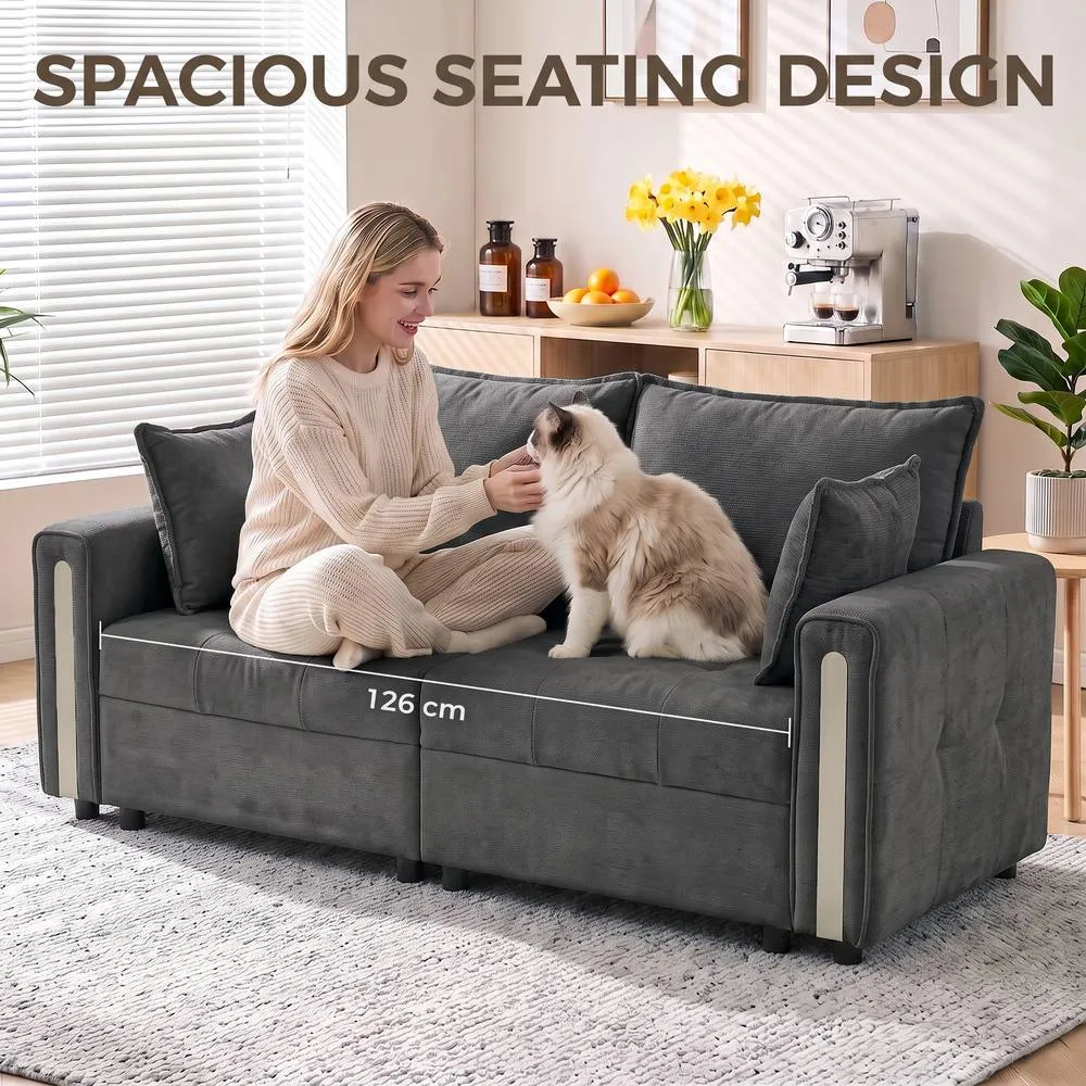 HOMCOM 2 Seater Sofa with Lift-Up Storage, 168 cm Velvet Couch, Dark Grey 6