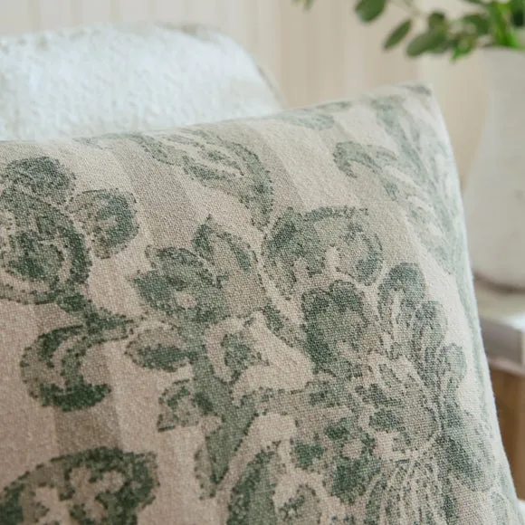 Striped Floral Cotton Square Cushion Cover 2